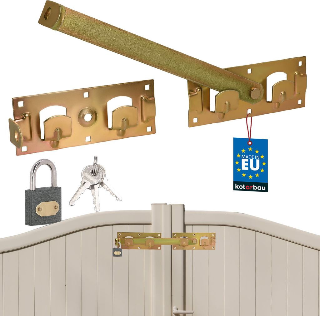 KOTARBAU Doppeltorüberwurf 43cm mit Vorhängeschloss Torriegel Türverriegelung Gartentor Riegel Türriegel für zweiflügelige Tore Stahl Stah...
