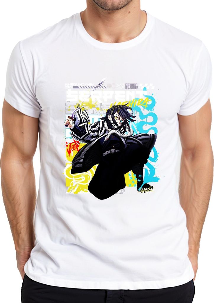 Demon Slayer Obanai Iguro Schlange Hashira Anime Japan Y2K Streetwear Herren T-Shirt, Weiß, XXL