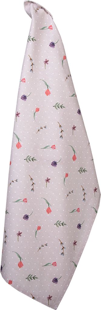 Clayre & Eef Geschirrtuch 50x70 cm Beige Rosa Baumwolle Rechteck Blumen