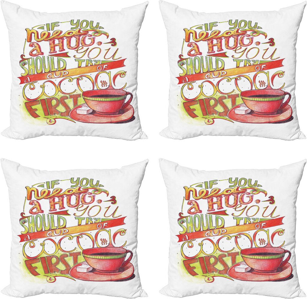 ABAKUHAUS Umarmung Kissenbezug Set (4 Stück), Retro Worte über die Liebe zu Cocoa, Moderner Doppelseitiger Digitaldruck, 40 cm x 40 cm, Mehrfarbig