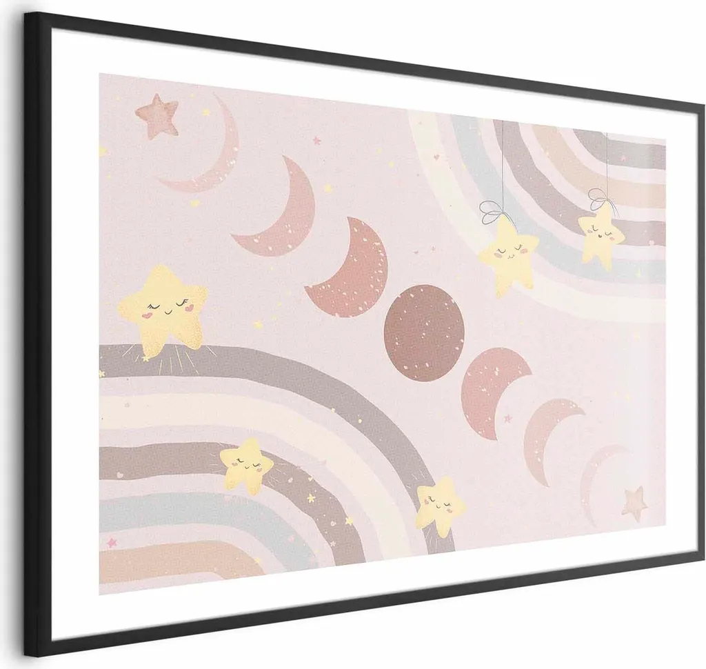 Poster Fasi della Luna e Arcobaleno 90x60 cm - Decorazione Cameretta Bimbi