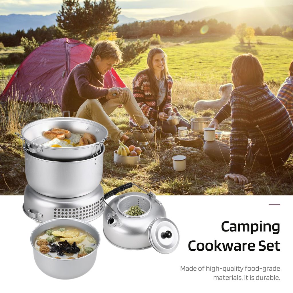 Campingkocher-Set, Lebensmittelqualität, BPA-frei, hitzebeständig, polierte Oberfläche, Antihaft-Design, Outdoor-Camping-Topf, Pfanne, Herd-Set,...