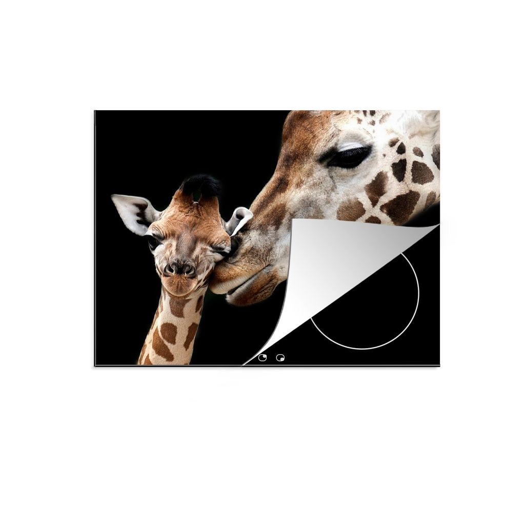 KitchenYeah Herdabdeckplatte Giraffe - Tiere - Schwarz - Porträt - Tiere , 57x51cm, Küche Deko, Glaskeramikkochfeld Herdabdeckung, Abdeckplatte...