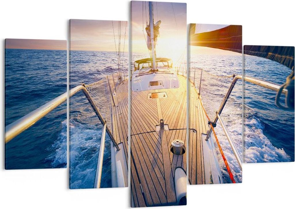 Bild auf Leinwand - Leinwandbild - Segelboot Meer - 150x100cm - Wand Bild - Wanddeko - Wandbilder - Leinwanddruck - Bilder - Kunstdruck - Wanddekor...