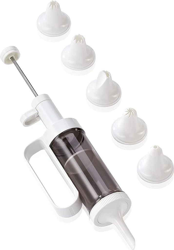 Leifheit Einhand-Garnierspritze, inkl. 6 Tüllen, Spritzpistole zum Backen und Dekorieren, Gebäckspritze, bequeme Einhandbedienung, Spritzbeutel m...