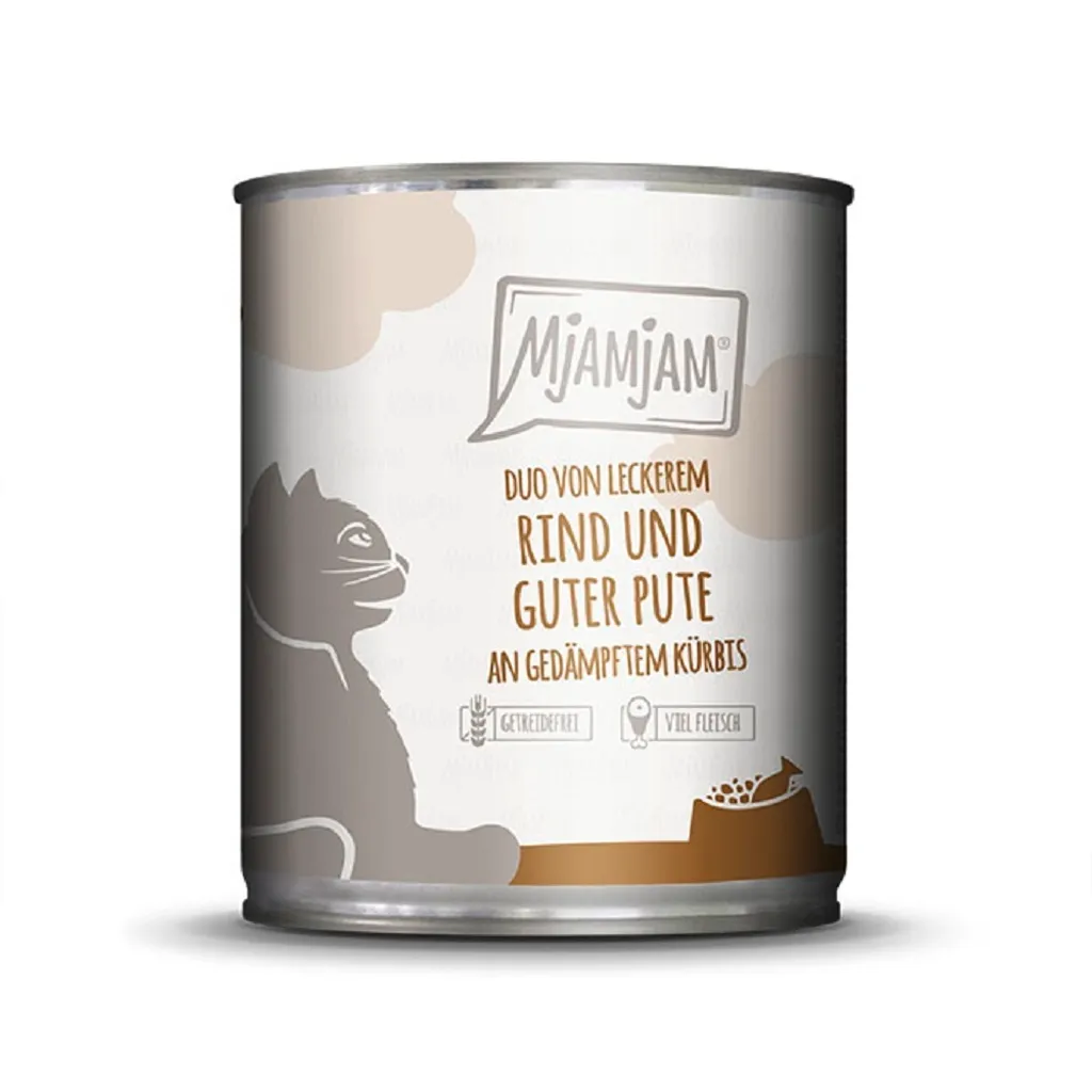 Mjamjam Duo Bœuf et Dinde avec Potiron pour Chien - Pack de 6 x 800g