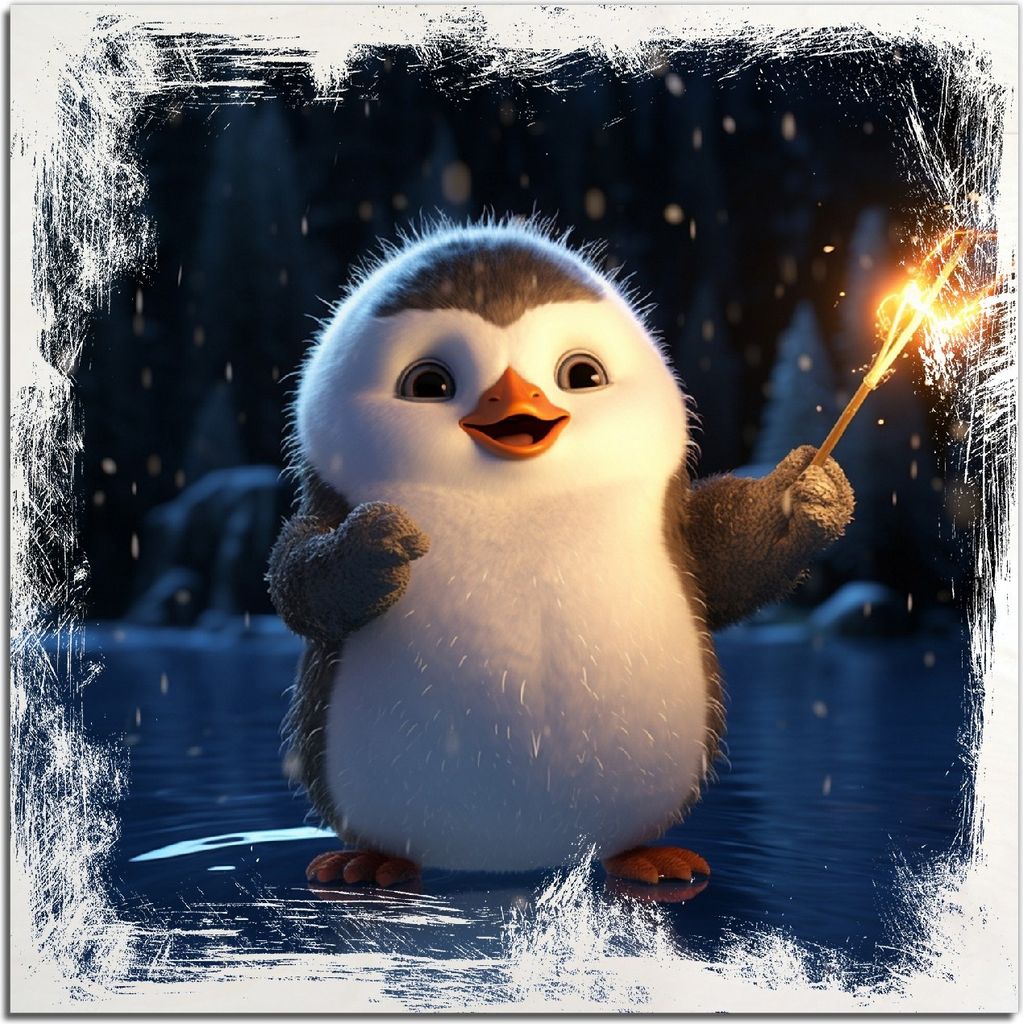 Kunstdrucke Wandbilder Holz in : Brillante Farben, Größe 50 x 50 cm Motiv Süßer Pinguin