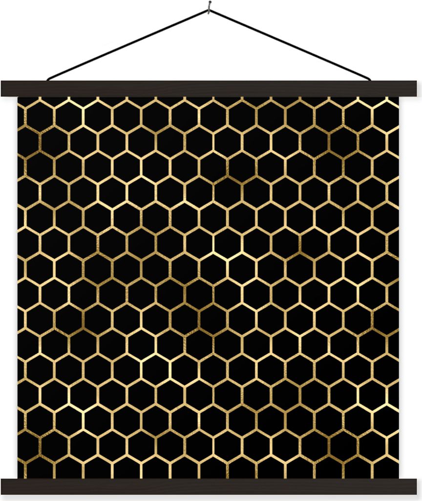 MuchoWow Textilposter Muster - Sechseck - Gold - Schwarz 40x40 cm mit schwarzem Rahmen - Fotos