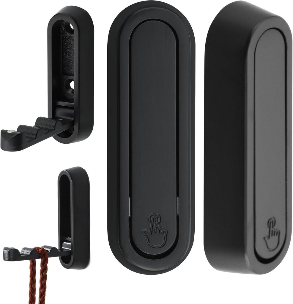 2 einziehbare Haken – 7 × 2 cm – 90° klappbar – Küche/Bad – schwarz