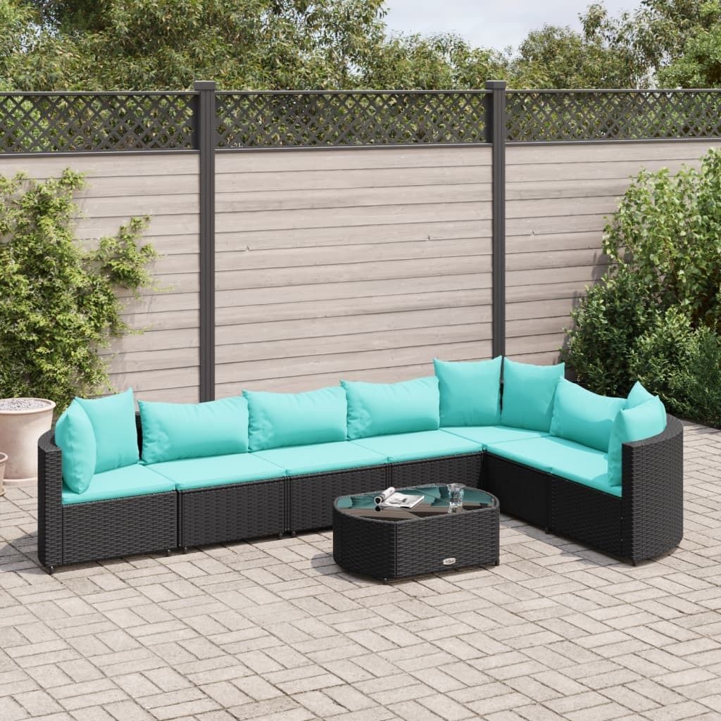 "2026 Promotion" 8-tlg. Garten-Sofagarnitur/Terrassenmöbel - mit Kissen - Schwarz Poly Rattan - Gartenmöbelset CC16617