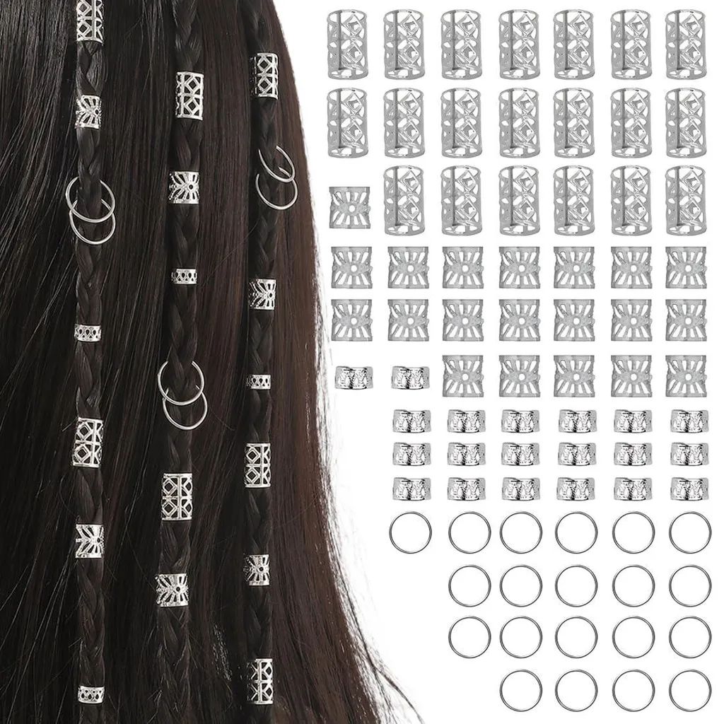 Bijoux pour tresses argentés anti-glisse et doux pour dreadlocks x80