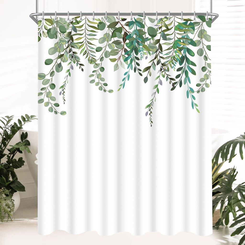 Duschvorhang 240x180cm Grün Blätter Antischimmel Textil mit Produktbild 