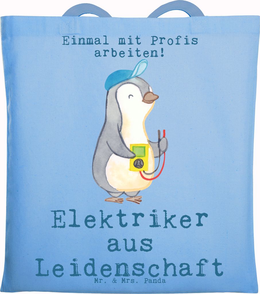 Mr. & Mrs. Panda Jutebeutel Elektriker Leidenschaft - Sky Blue - Geschenk, Schultasche, Ausbildung, Einkaufstasche, Beruf, Spruch, Tote Bag, Tasche...