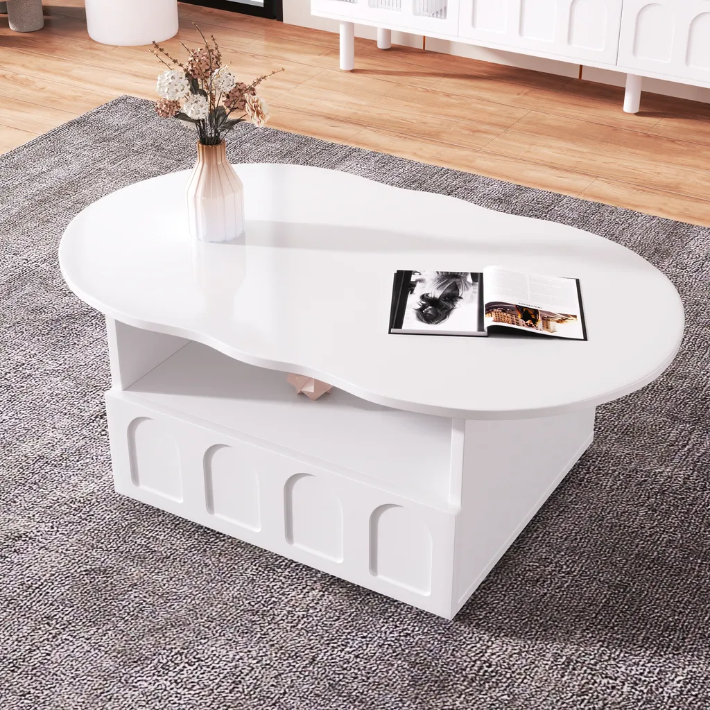 Table Basse de Salon pour Famille, Table d'Appoint Blanche avec Tiroir