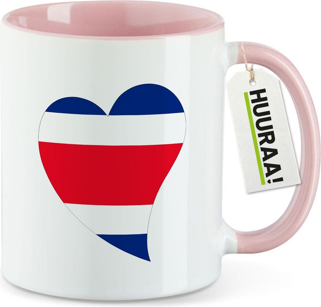 Huuraa Kaffeetasse Costa Rica Flagge Herz 330ml Rosa Keramik Kaffeebecher Geschenkidee
