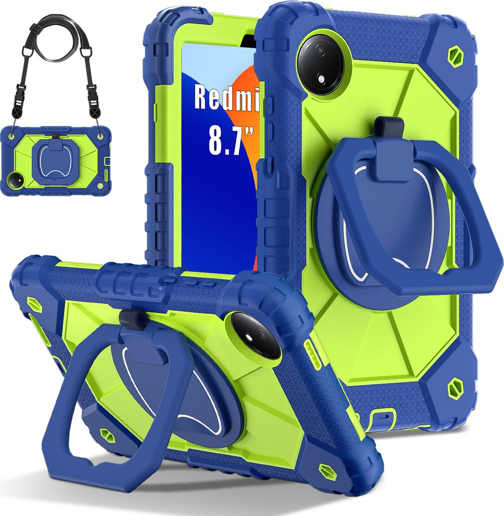 Hülle für Xiaomi Redmi Pad SE 8.7" 4G 2024 Robuste Tragbare Schutzhülle mit Ständer, Handgurt und Schultergurt Navy Grün
