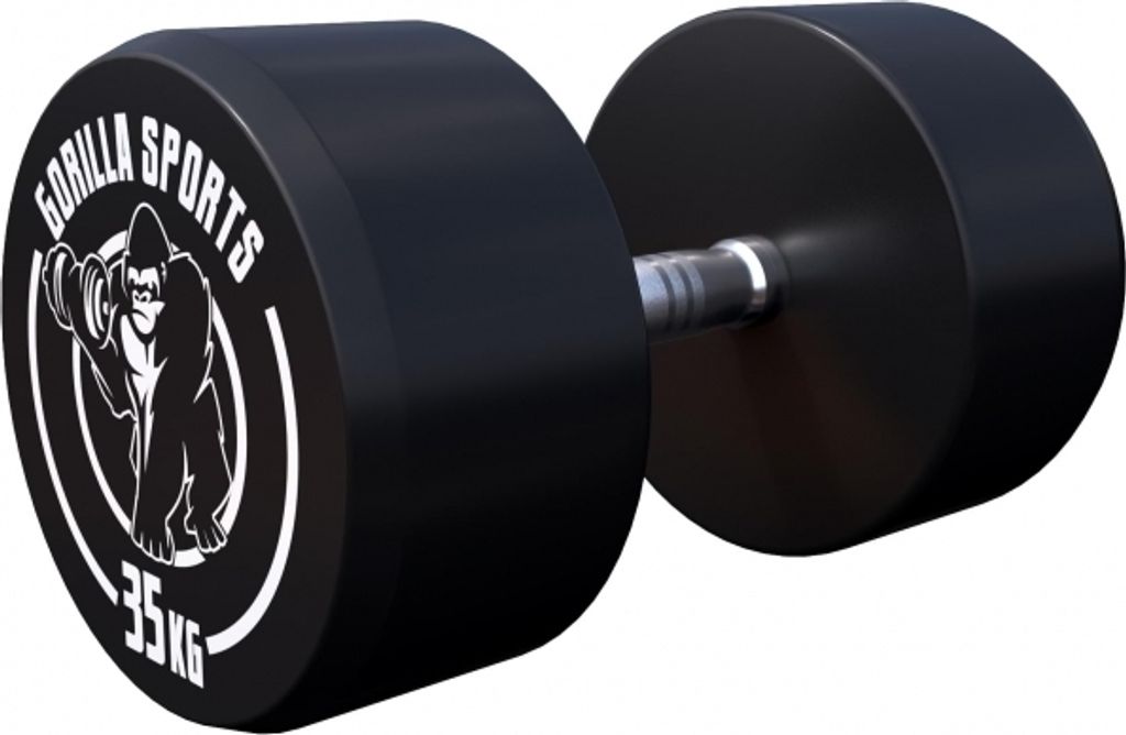 GORILLA SPORTS Kurzhanteln - Einzeln, 35 kg, Gummi, Gusseisen Kern, rutschfeste, gerändelte Griffe, Schwarz - Rundhanteln, Gewichte, Hantelset, ...