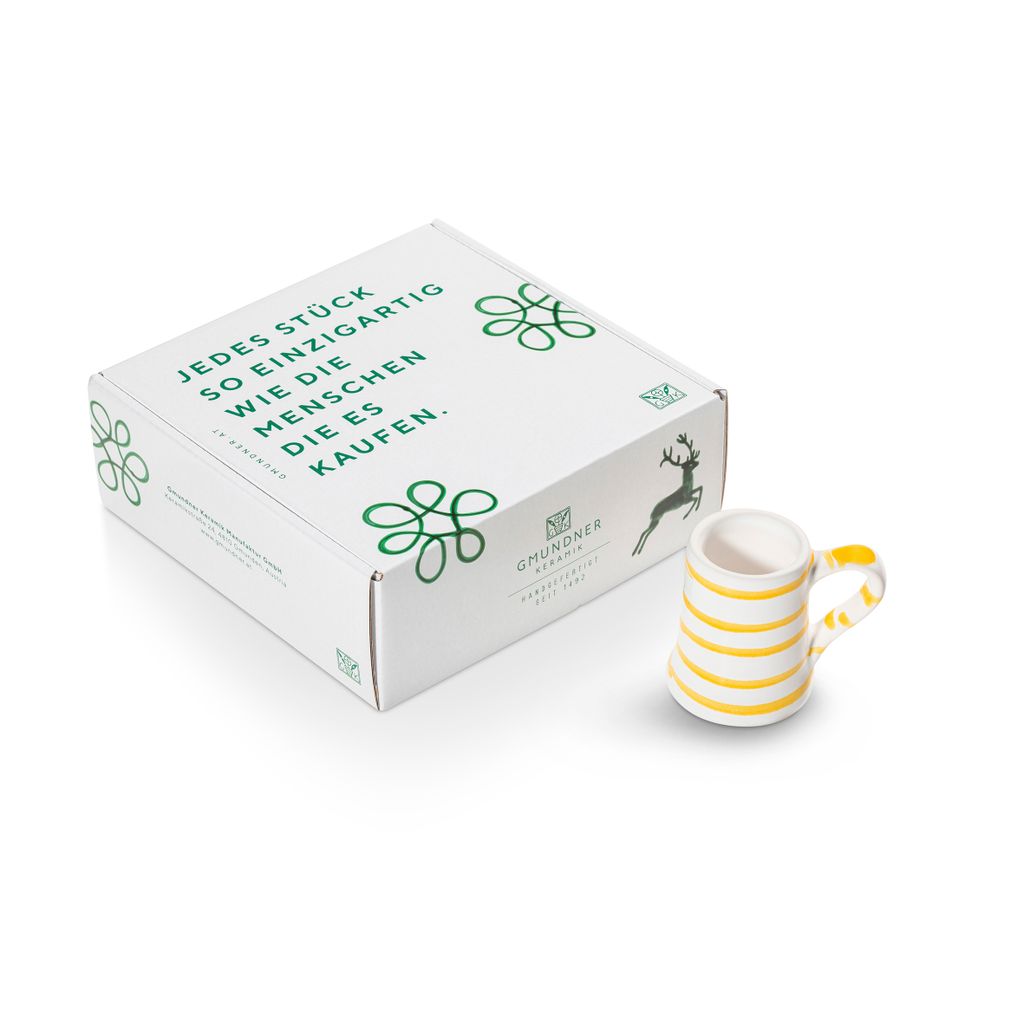 Gmundner Keramik Gelbgeflammt Panák 5,5 cm v krabičce