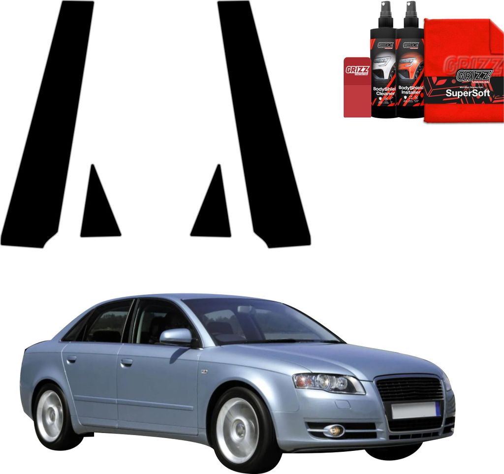4in1 Schwarze Grizz Protector schutzfolie für B-C-Säule - Audi A4 B7 Sedan (2004-2008)