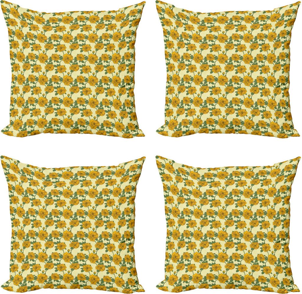 ABAKUHAUS Blumenweinlese Kissenbezug Set (4 Stück), grafische Blumen, Moderner Doppelseitiger Digitaldruck, 45 cm x 45 cm, Yellow Earth Gelb