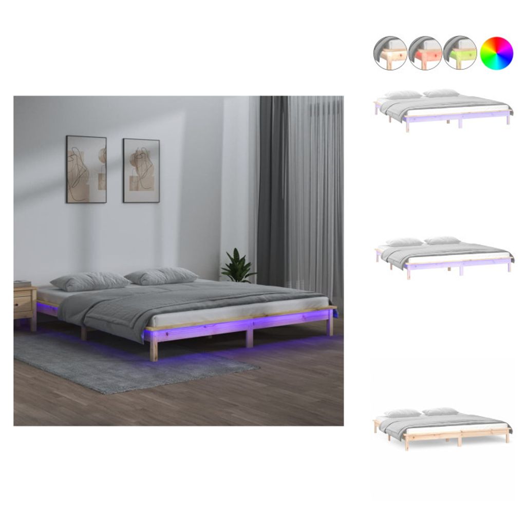 vidaXL Massivholzbett mit LEDs 140x190 cm - Betten & Bettgestelle