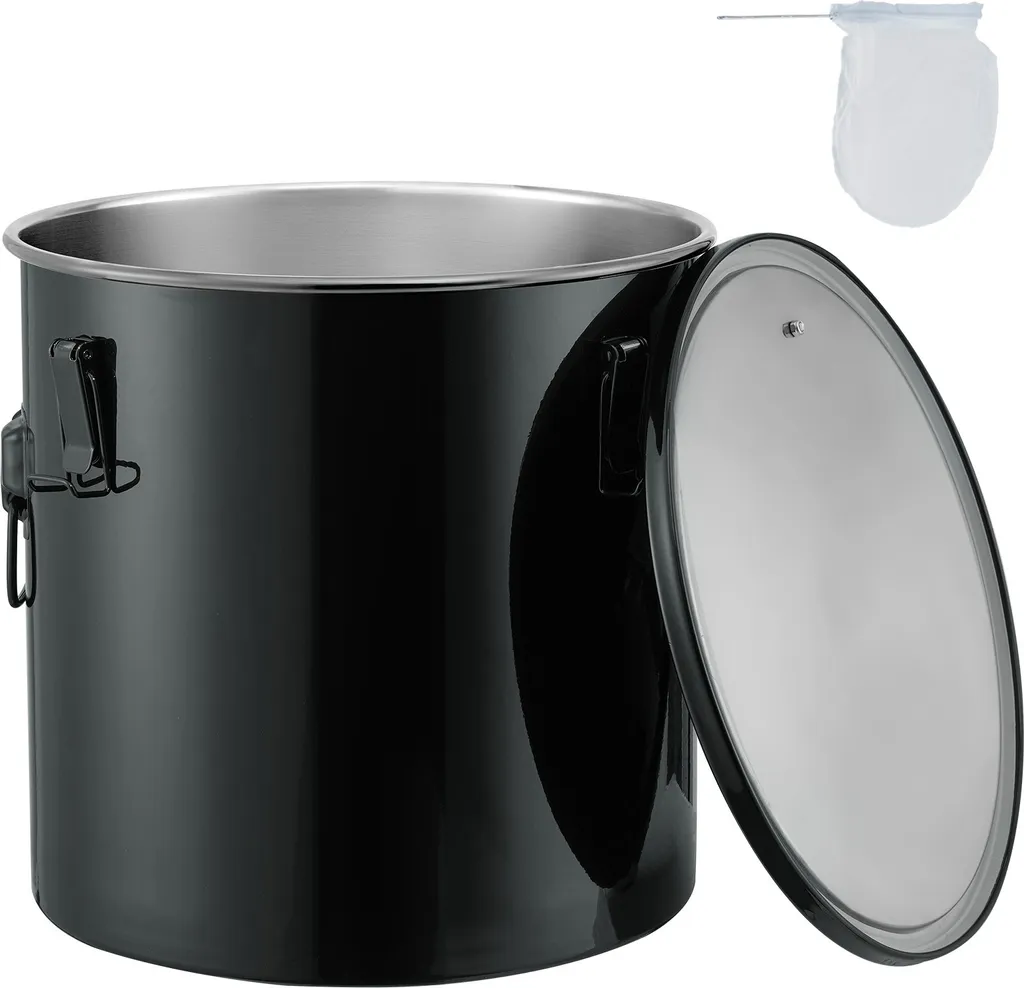 Secchio per grasso di frittura VEVOR, contenitore per lo smaltimento dell'olio da 37,8 litri, secchio per olio di frittura in acciaio inox, rivestimento in acciaio inox, contenitore per il trasporto dell'olio con coperchio, clip di bloccaggio