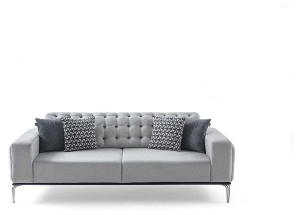 Chesterfield Graue Sofagarnitur Wohnzimmer Couchen Dreisitzer+Sessel