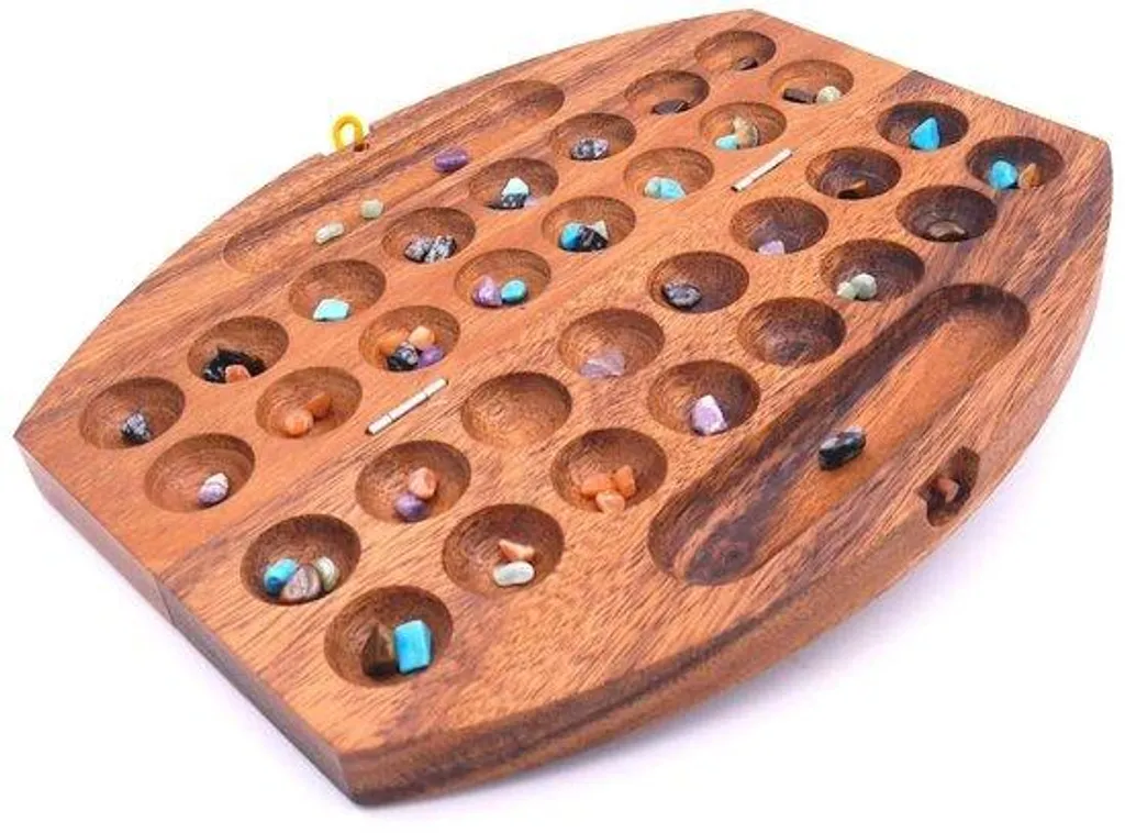 Mancala en bois authentique : jeu de société de stratégie pour la famille