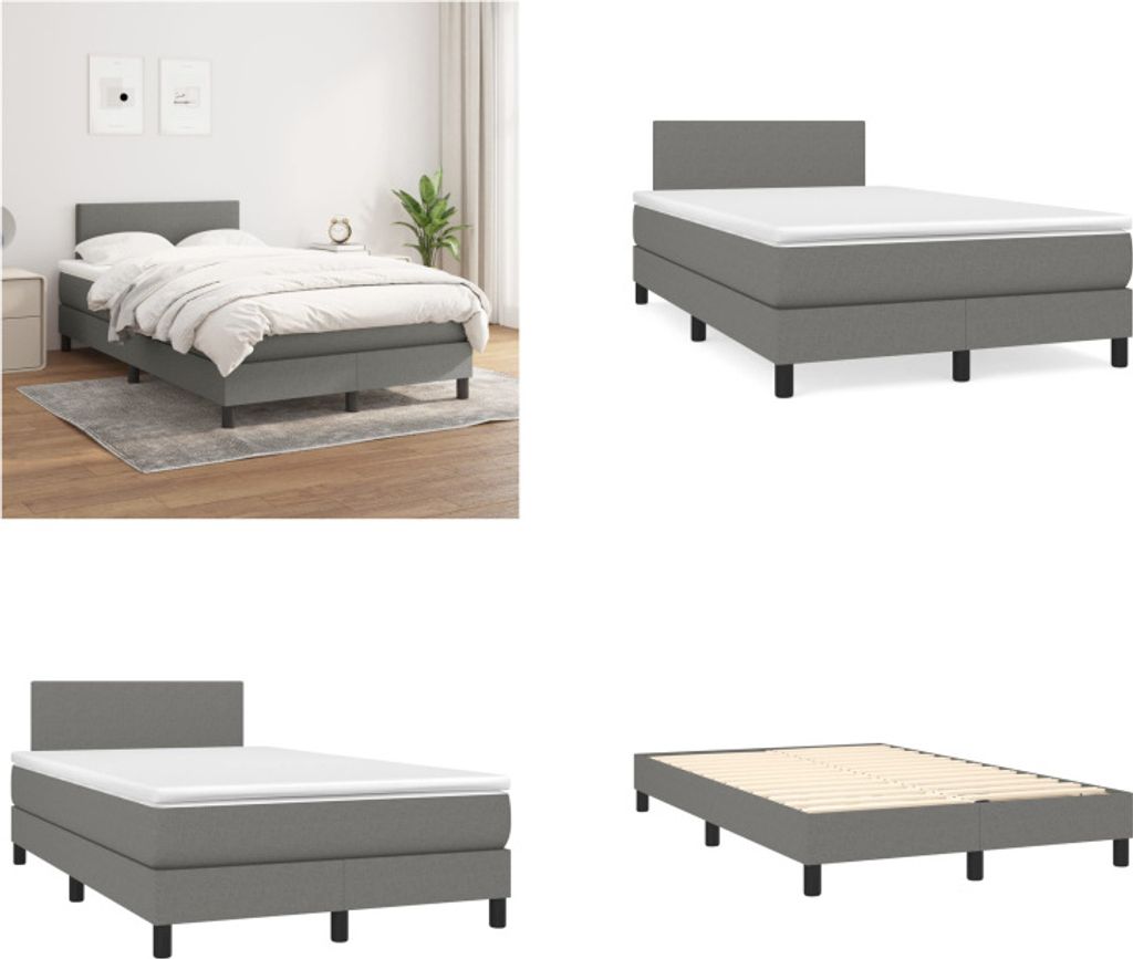 vidaXL Boxspringbett mit Matratze Dunkelgrau 120x200 cm Stoff - Boxspringbett - Boxspringbetten - Bett - Schlafzimmermöbel
