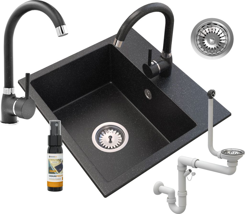 Granitan | Granitspüle BETA - 450x420 mm - 7 Farben - Hochwertige Küchenarmatur mit Syfon