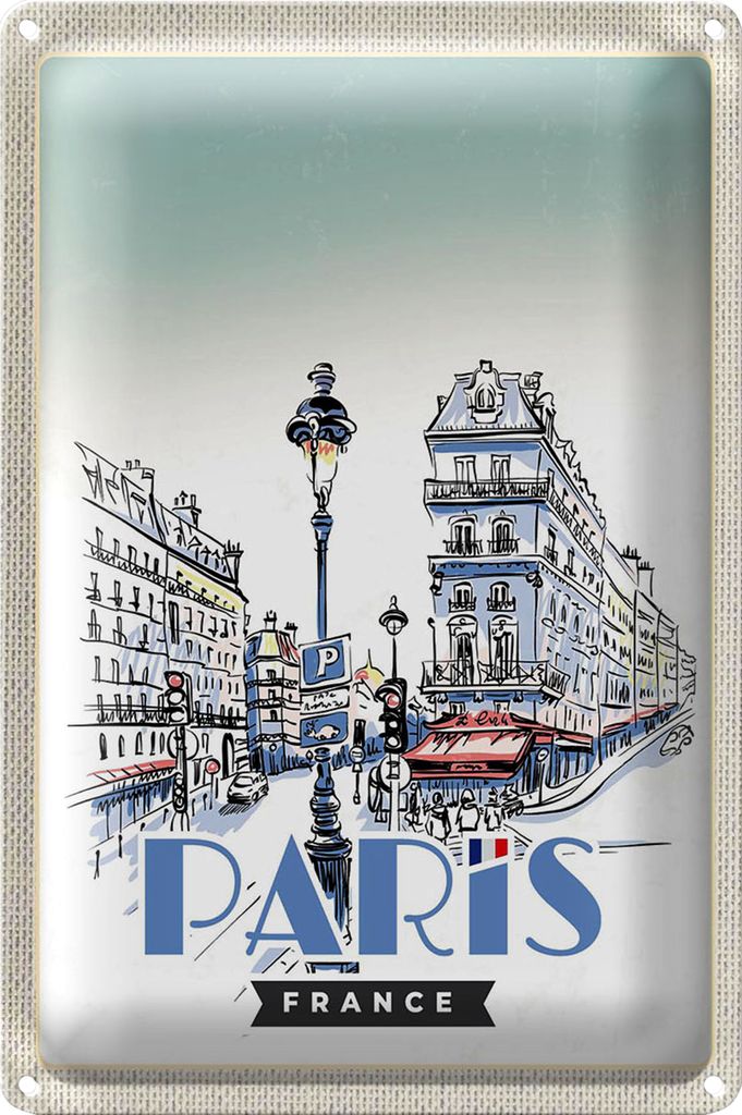 Blechschild Reise 20x30cm Paris Frankreich Stadt Kunstbild