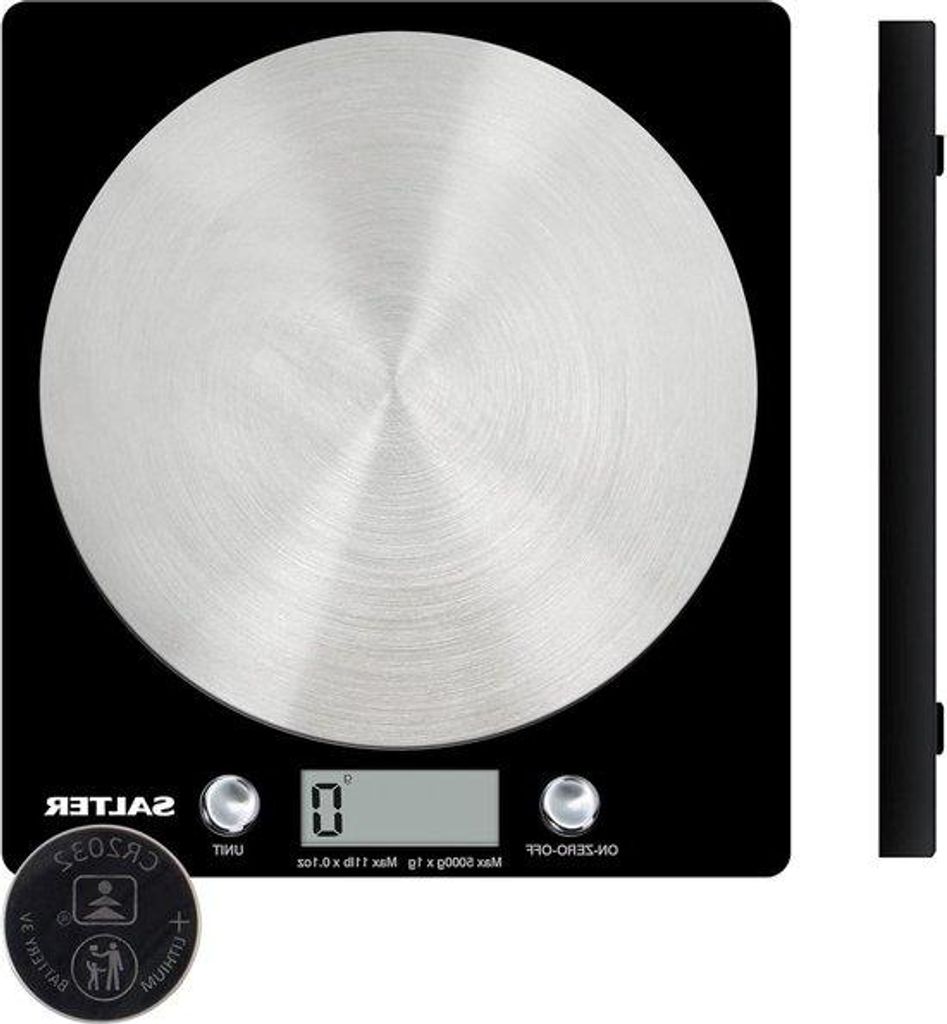 Elektronische Personenweegschaal aus Stahl, mit Funktion zur Hinzufügung und Abwägung von Flüssigkeiten - max. 5 kg - Chromschwarz