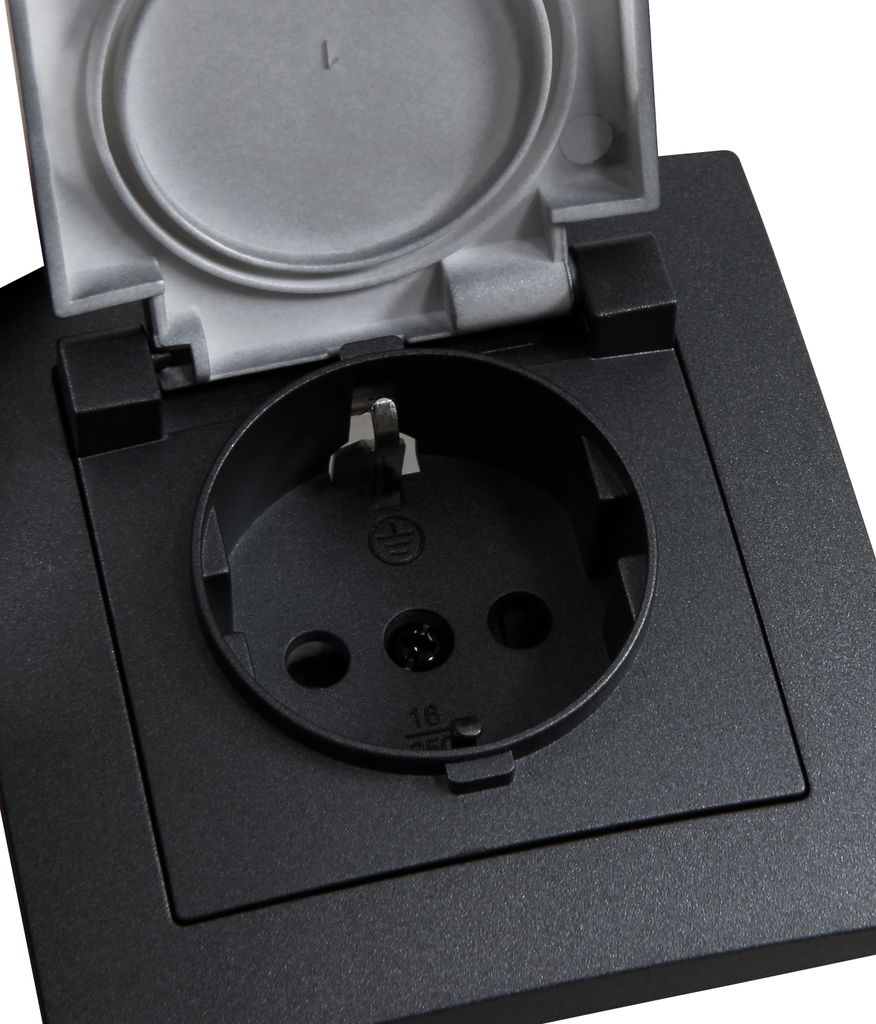 12er-Pack Schutzkontakt-Steckdose McPower "Flair", 250V/16A, UP, Klappdeckel, IP44, anthrazit, matt