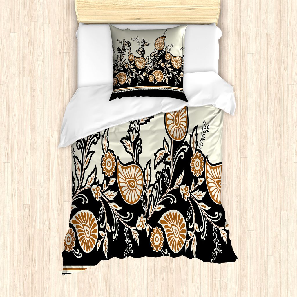 ABAKUHAUS Brown Paisley Bettbezug Set für Einzelbetten, floral Traditional, Milbensicher Allergiker geeignet mit Kissenbezug, 135 cm x 200 cm - 80...