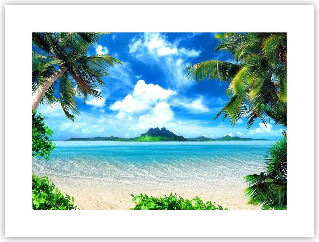 Poster - Poster ohne Rahmen - Strand Urlaub Insel Palme - 40x30 cm - Wand Bild - Wanddeko - Wandbilder - Kunstposter - Wandposter - Bilder - Kunstd...
