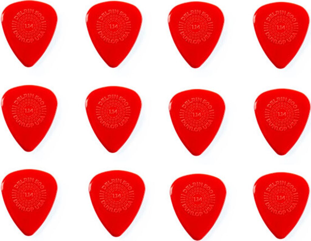 12x Dunlop Prime Grip Delrin 500 Plektren - 1,14 mm - rot