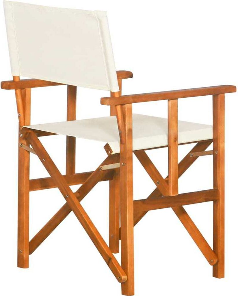 A white canvas director's chair with a wooden frame, shown from a side-angle.