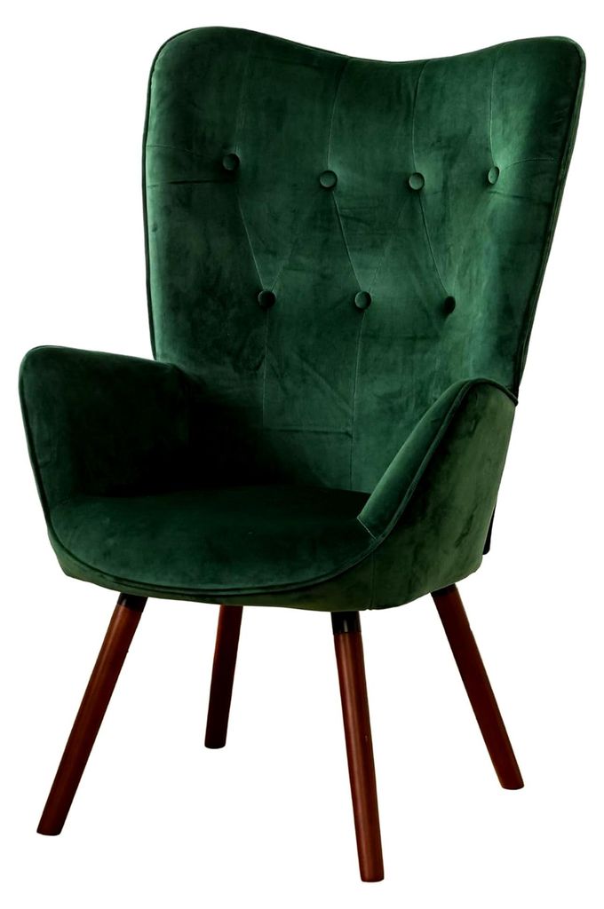 Skandinavischer Retro-Sessel für Wohnzimmer, Esszimmer, Büro, mit Samtbezug, gepolsterten Armlehnen und Massivholzbeinen, Grün, 68 x 73 x 106 cm