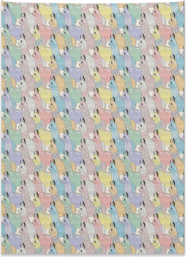 Abakuhaus Teen Zimmer Wandteppich, Nette Alpakas Kinder aus Weiches Mikrofaser Stoff Kein Verblassen Klare Farben Waschbar, 110 x 150 cm, Mehrfarbig