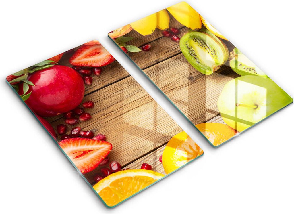 Glasschneideplatte - Herdabdeckplatte - 2x30x52 cm -Schneidebrett - Spritzschutz -Frisches Obst