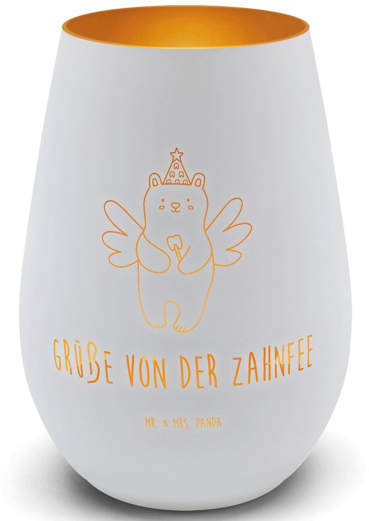 Mr. & Mrs. Panda Outdoor Windlicht Bär Zahnfee - Weiß - Geschenk, deko licht, Milchzahn, Kerzenhalter, Glas, Teddy, Laterne, Fee, Erster Zahn, Te...