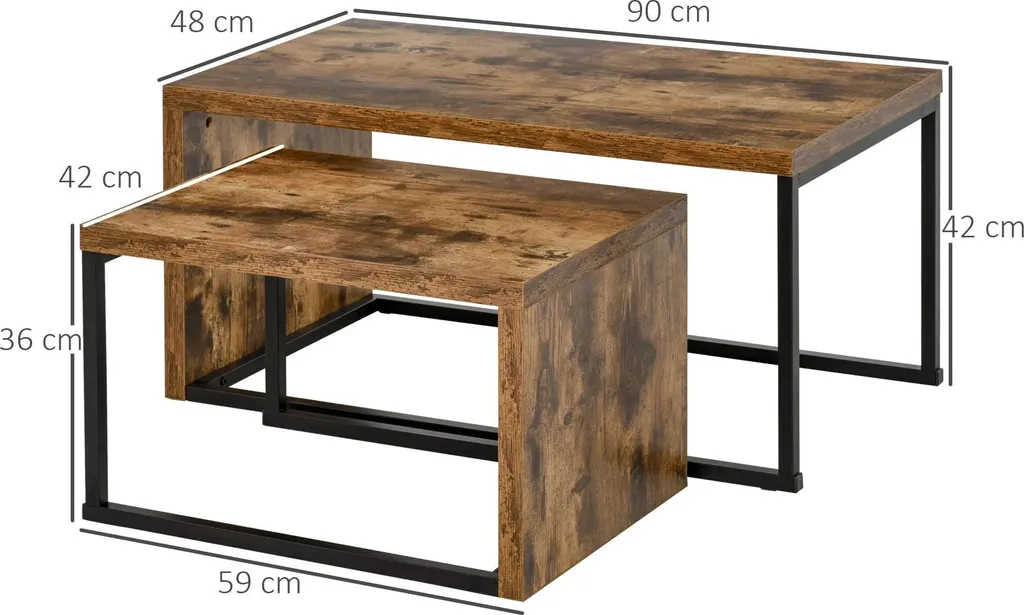 Table basse industrielle stable et robuste - Pack de 2 tables de salon - 4