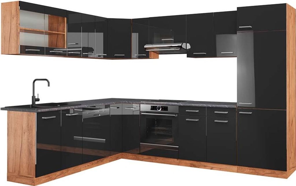 Eckküche Vicco R-Line Anthrazit Hochglanz/Goldkraft Eiche 287 x 60 cm , AP Anthrazit, Model 43024