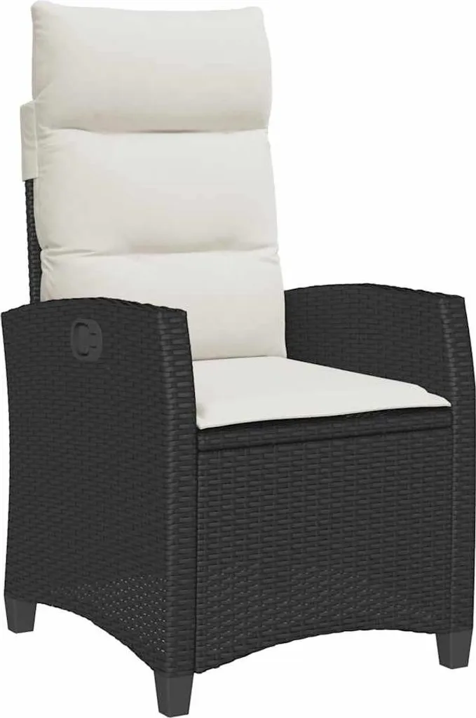vidaXL Fauteuil de jardin réglable en polyrotin noir avec table