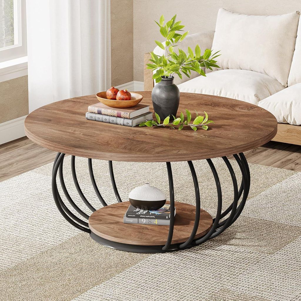 Table Basse MDF Facile Assemblage Tribesigns Table Basse, 120 X 60 X 60 Cm, Table Basse Rectangulaire En Bois à 2 Niveaux Avec Espace De Rangement, Marron Rustique - Maison Table Basse Relevable