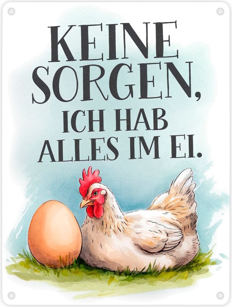Keine sorge, alles im Ei Metallschild in 15x20 cm Huhn und Ei