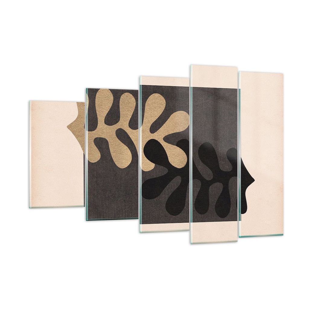 Bilder auf glas - 5 Teile - Blätter Form Figur - 150x100cm - Glasbilder - Wandbilder - Bilder - zum Aufhängen bereit - Wanddekoration aus Glas - ...