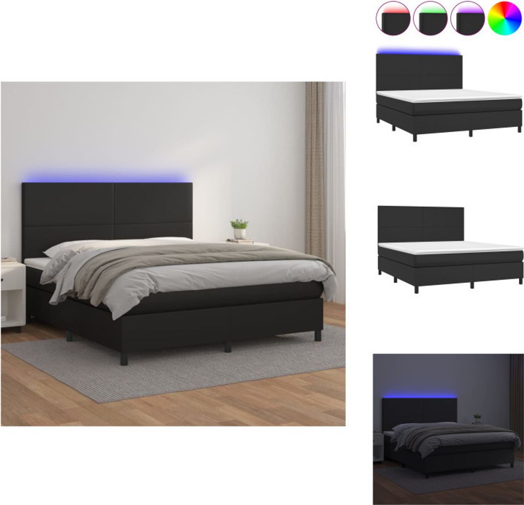 vidaXL Boxspringbett mit Matratze & LED Schwarz 160x200 cm Kunstleder - Betten & Bettgestelle