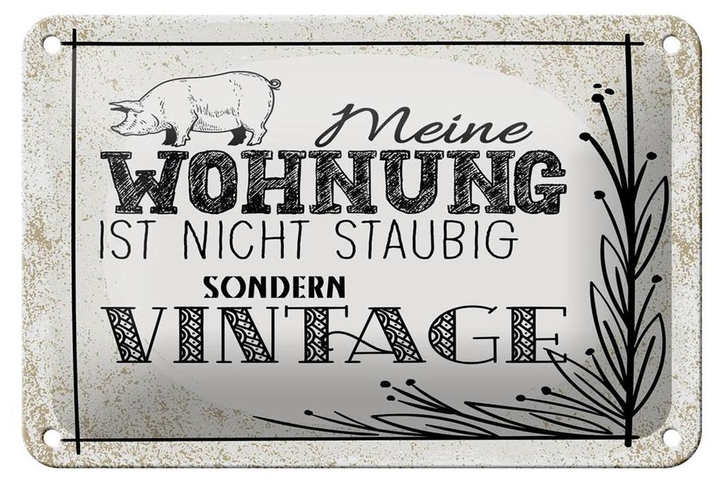 Blechschild Spruch Wohnung nicht staubig Vintage 18x12cm Dekoration