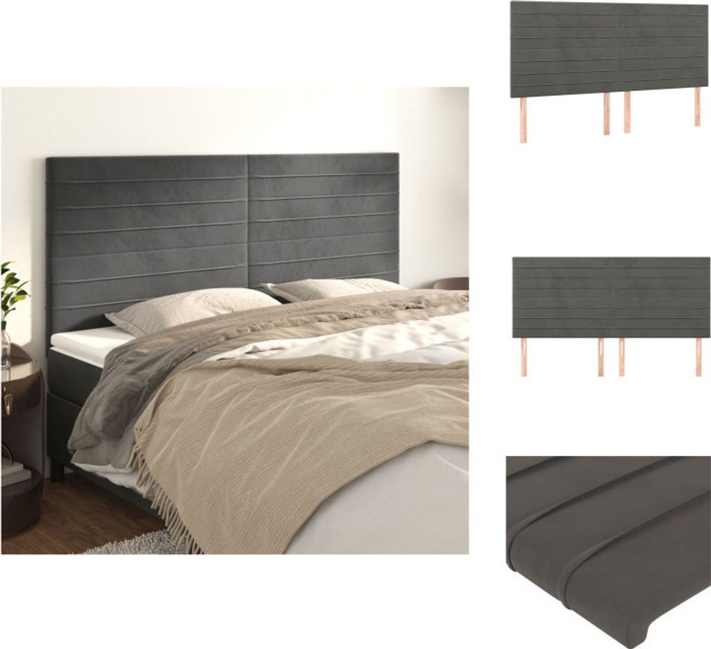 vidaXL Kopfteile 4 Stk. Dunkelgrau 100x5x78/88 cm Samt - Kopf- & Fußenden